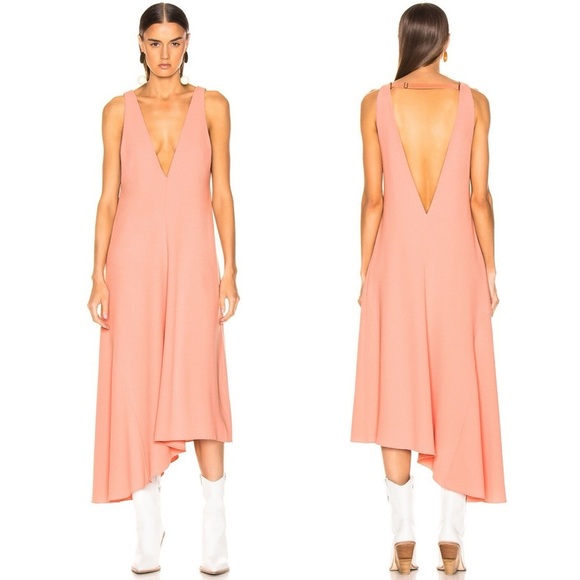 Tibi V Draped Midi Dress Size 0 Pink Haze Crepe Jumper Asymmetric Guest Designer - Picture 2 of 16